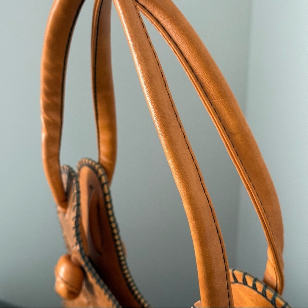 Vintage Hand Made Chestnut Brown Leather Tote Bag Boho - Picture 2 of 8